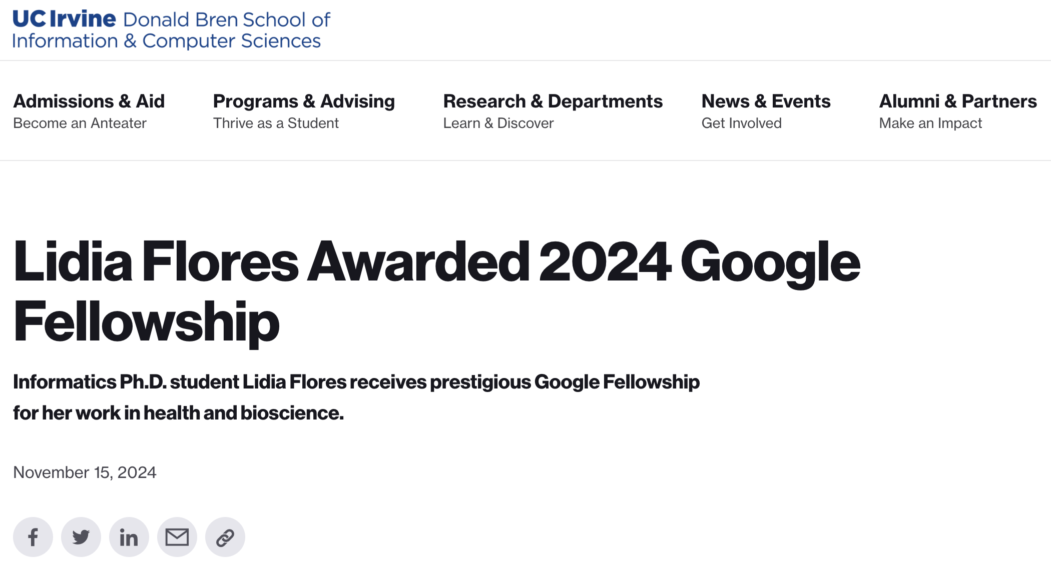 Google PhD Fellowship announcement